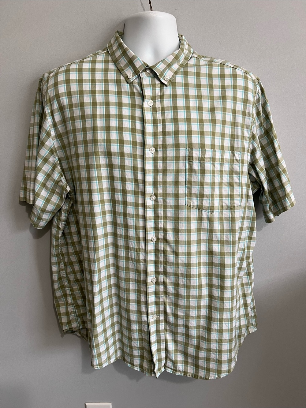 George Men's Size XL (46-48) Green Plaid Poplin Classic Fit Short Sleeve Shirt